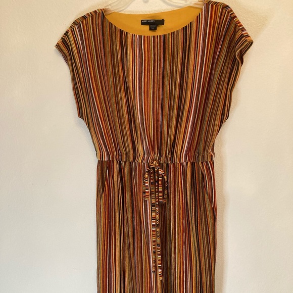 Maggy London Multicolor Striped Midi Dress Size 4 | Tie Waist - Picture 2 of 7